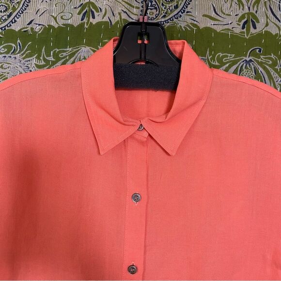 NWT Theory Bright Coral Galena Linen Midi Dress Size 2 - Picture 6 of 16